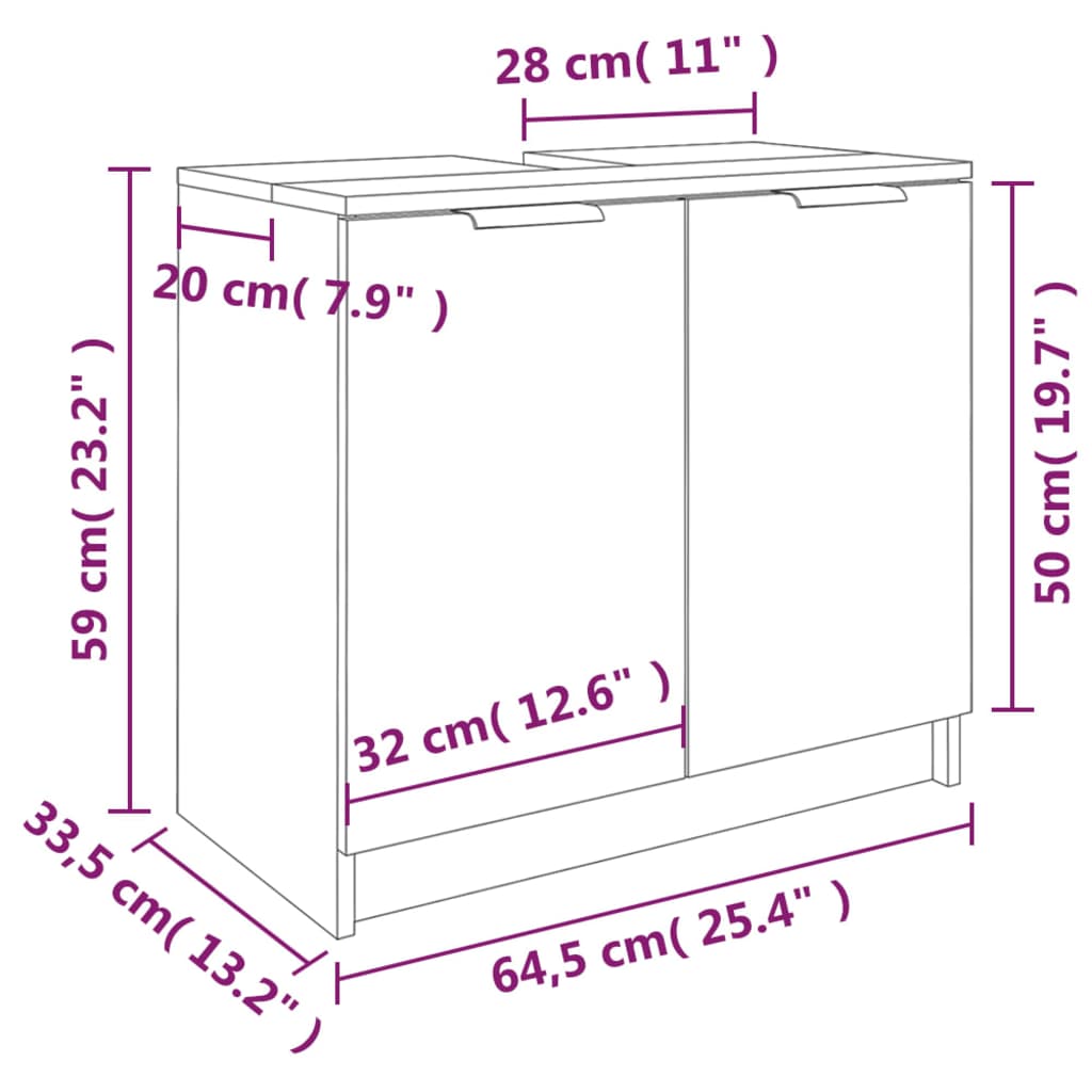 vidaXL Armario de baño madera contrachapada blanco 64,5x33,5x59 cm