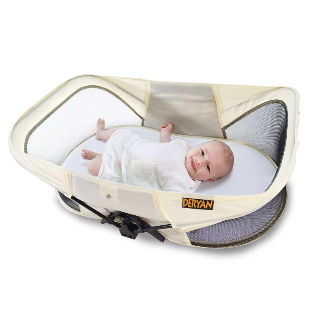 DERYAN Cuna de viaje desmontable Infant Baby Luxe con mosquitera crema