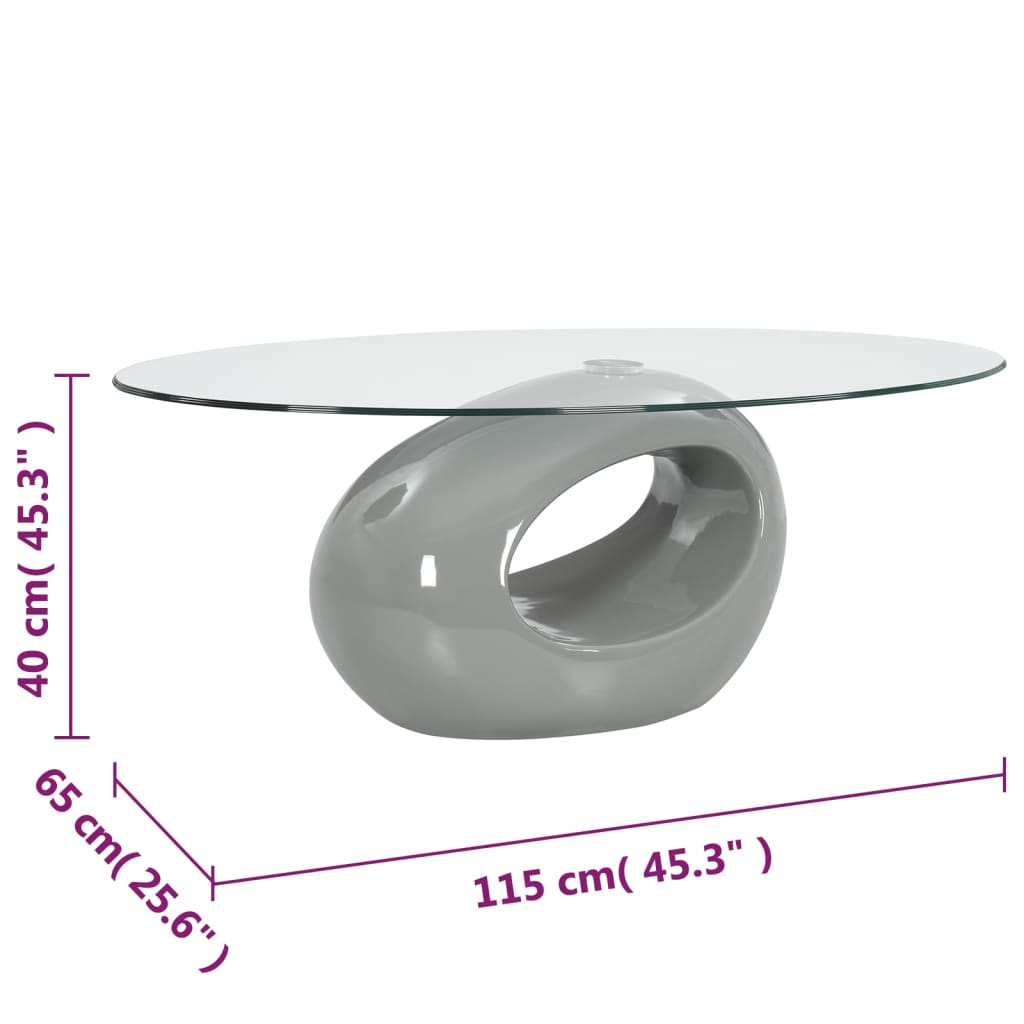 vidaXL Mesa de centro superficie ovalada de vidrio gris brillante