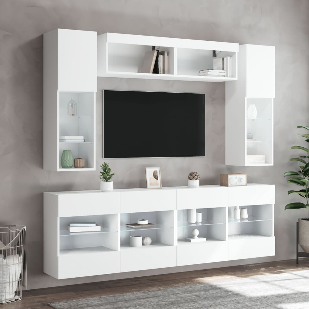 vidaXL Muebles de pared de TV con luces LED 6 piezas blanco