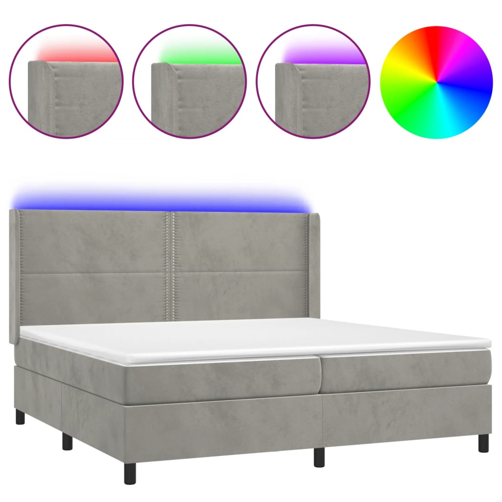 vidaXL Cama box spring colchón y LED terciopelo gris claro 200x200 cm