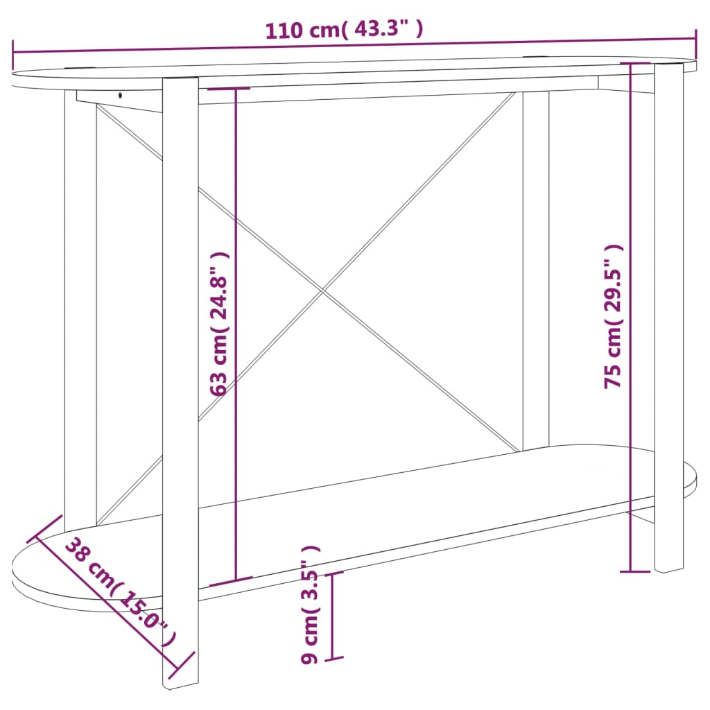 vidaXL Mesa consola de madera contrachapada blanco 110x38x75 cm