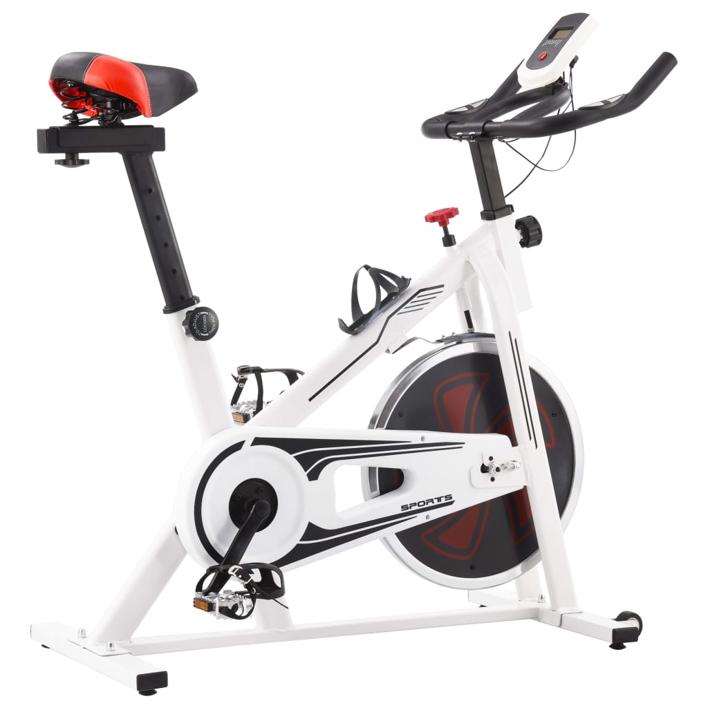 vidaXL Bicicleta estática con sensores de pulso blanca y roja