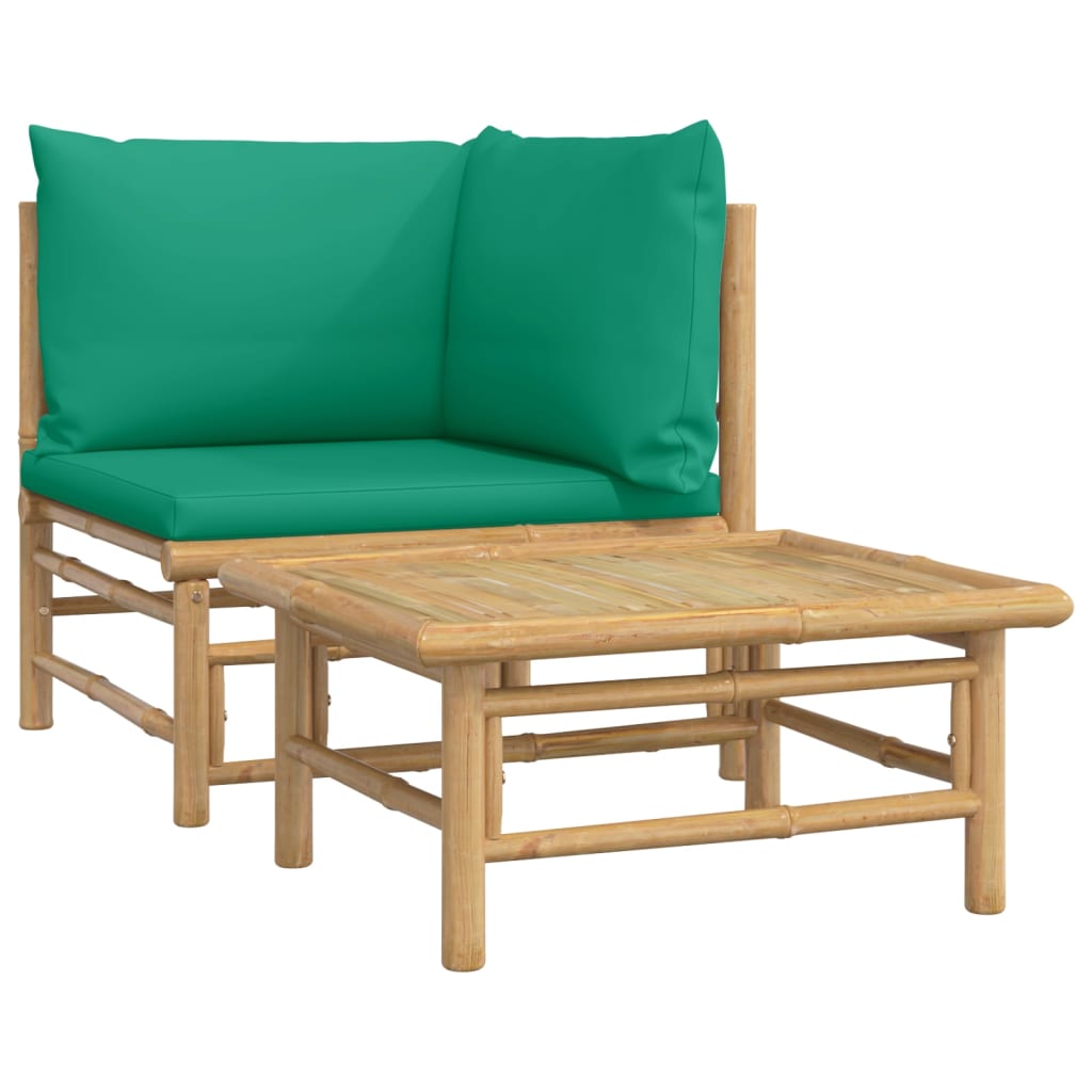 vidaXL Set de muebles de jardín 2 piezas bambú con cojines verde