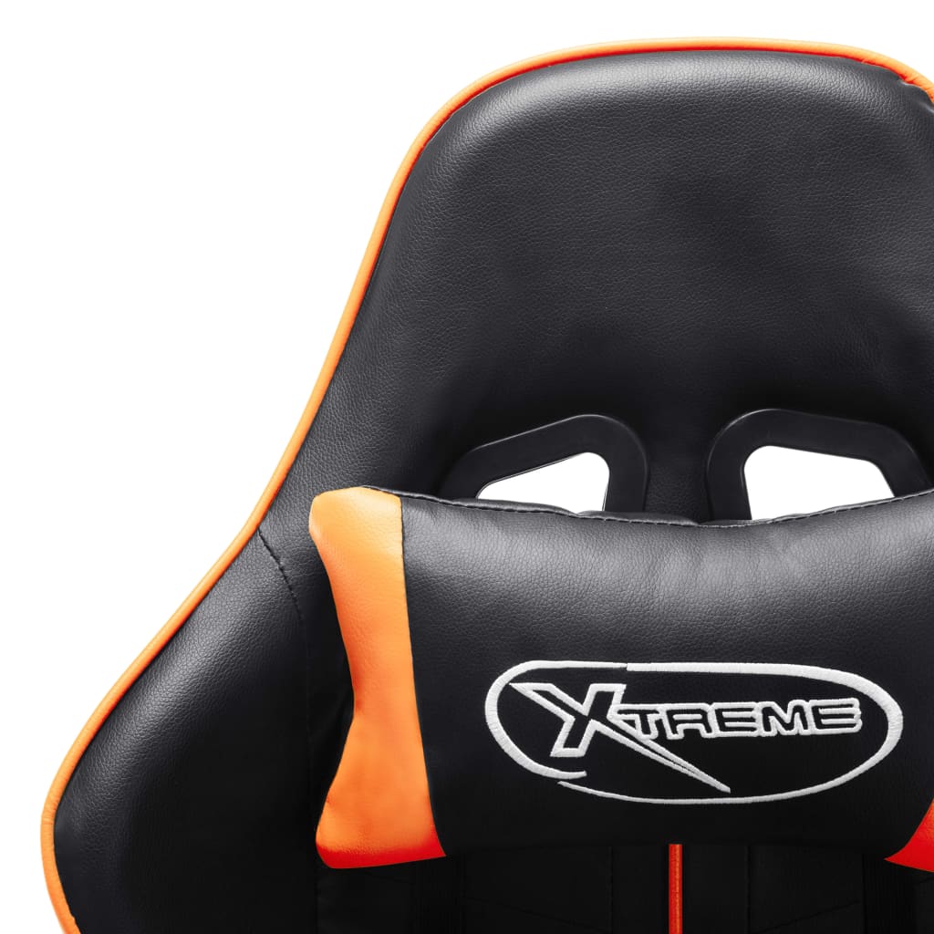 vidaXL Silla de gaming con reposapiés cuero sintético negro y naranja
