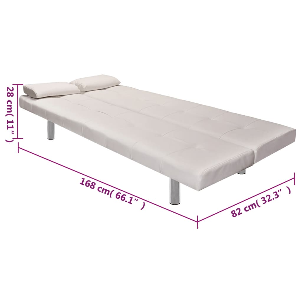 vidaXL Sofá cama con dos cojines cuero artificial ajustable crema