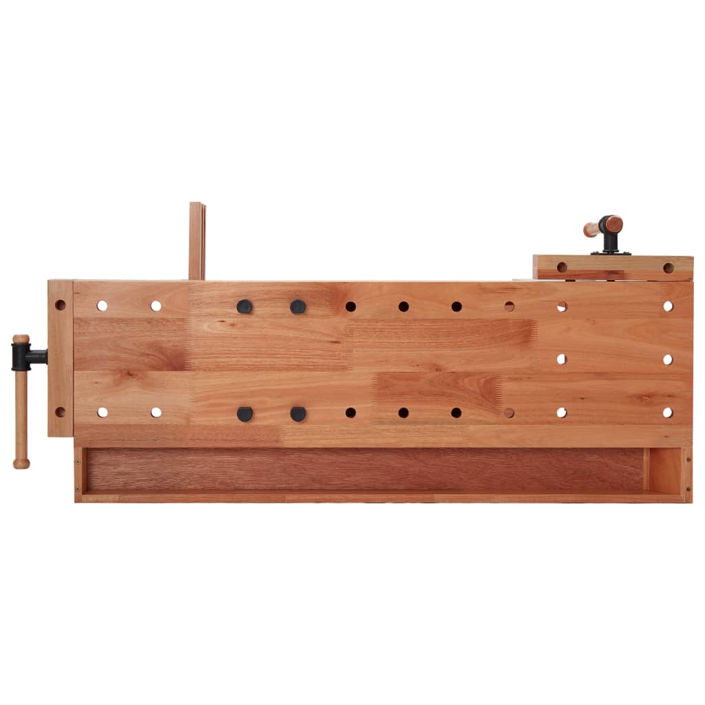 vidaXL Banco de trabajo carpintería con cajón y 2 mordazas madera dura