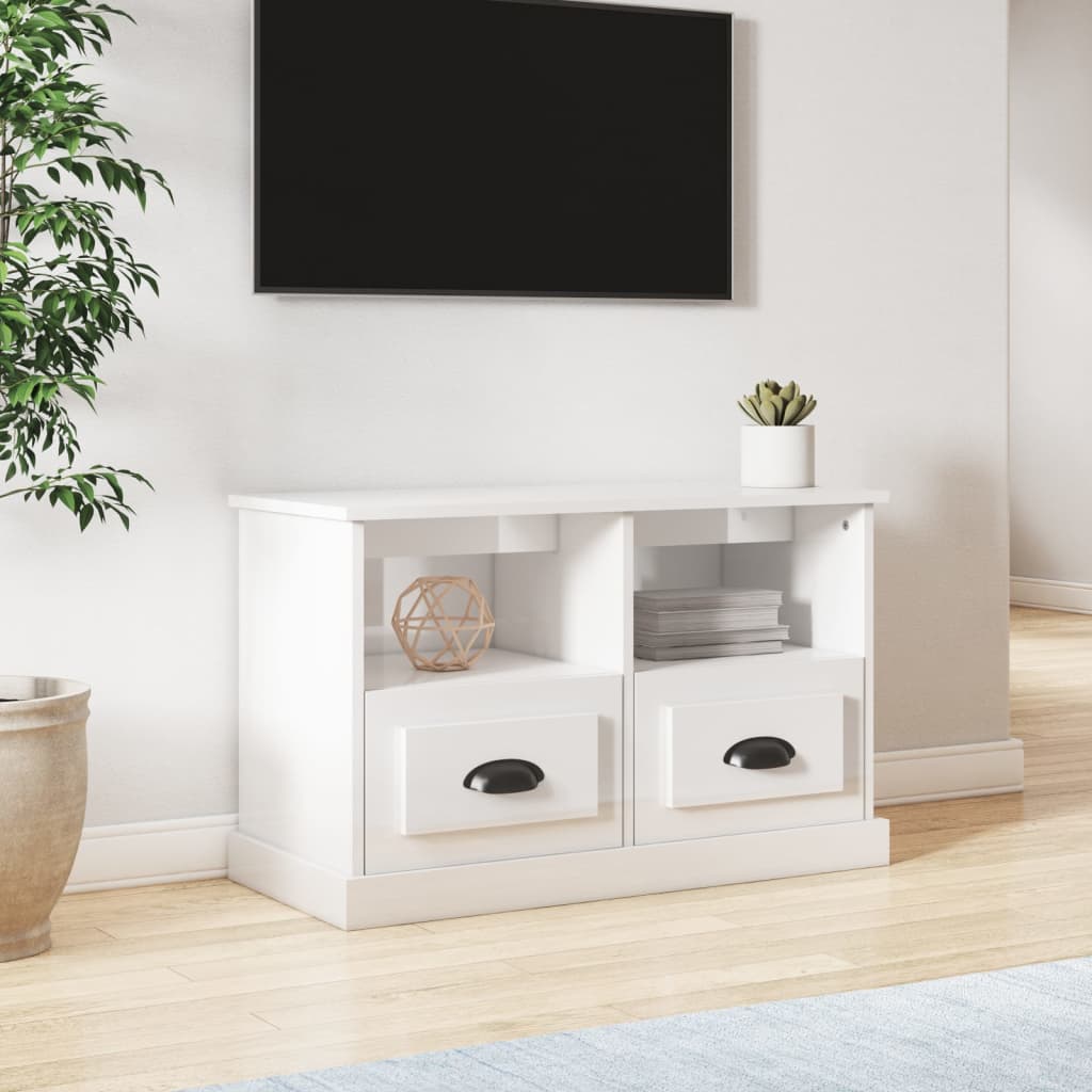 vidaXL Mueble de TV madera contrachapada blanco brillo 80x35x50 cm