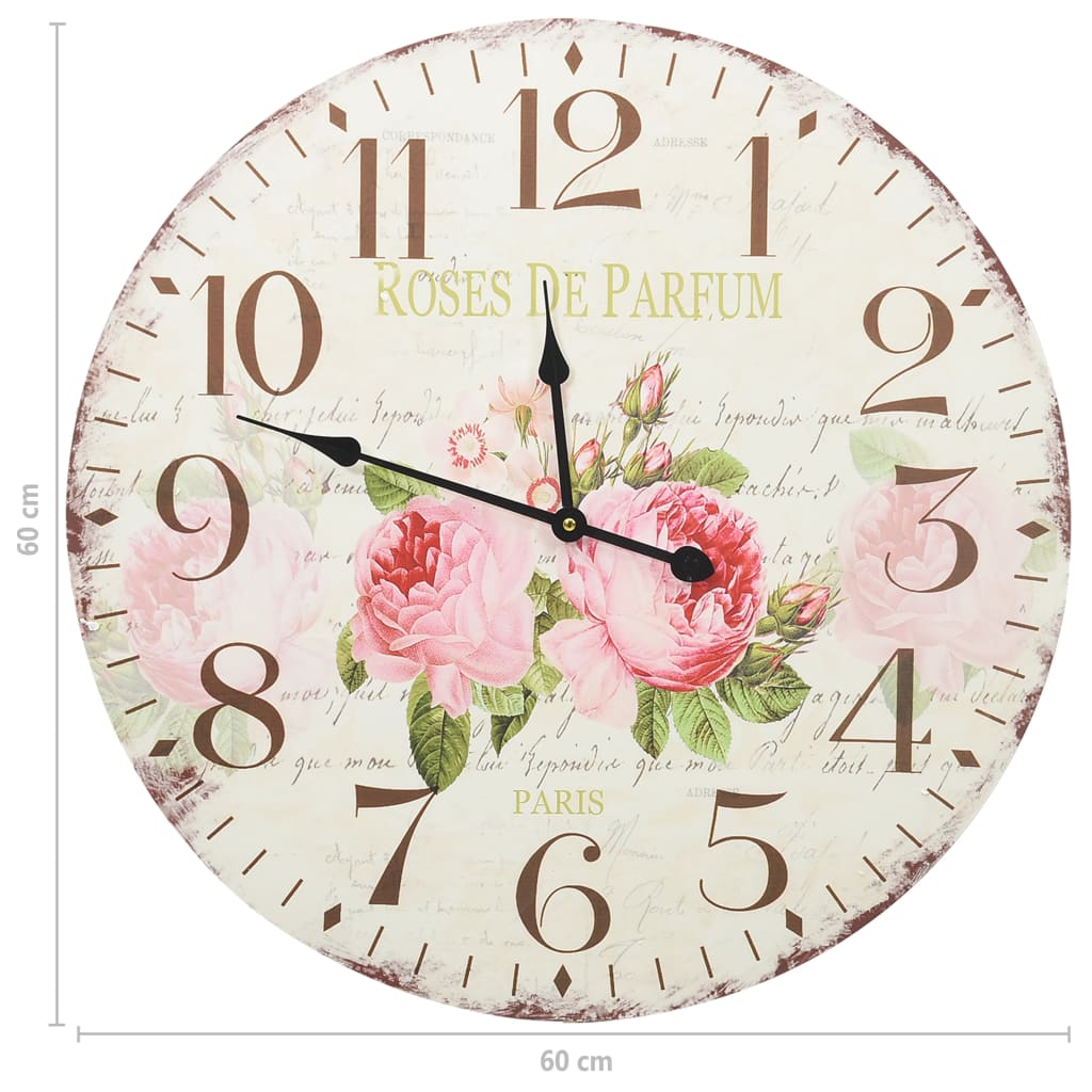 vidaXL Reloj de pared vintage con flores 60 cm