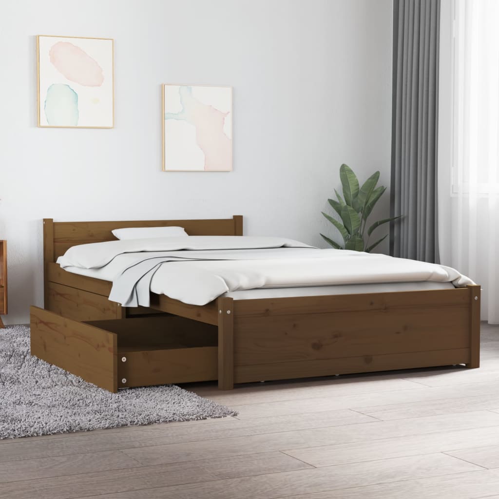vidaXL Estructura de cama con cajones marrón miel 90x200 cm