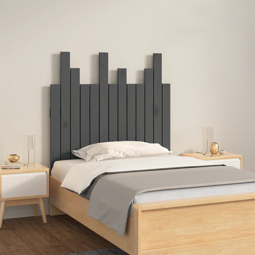 vidaXL Cabecero de cama de pared madera maciza pino gris 82,5x3x80 cm