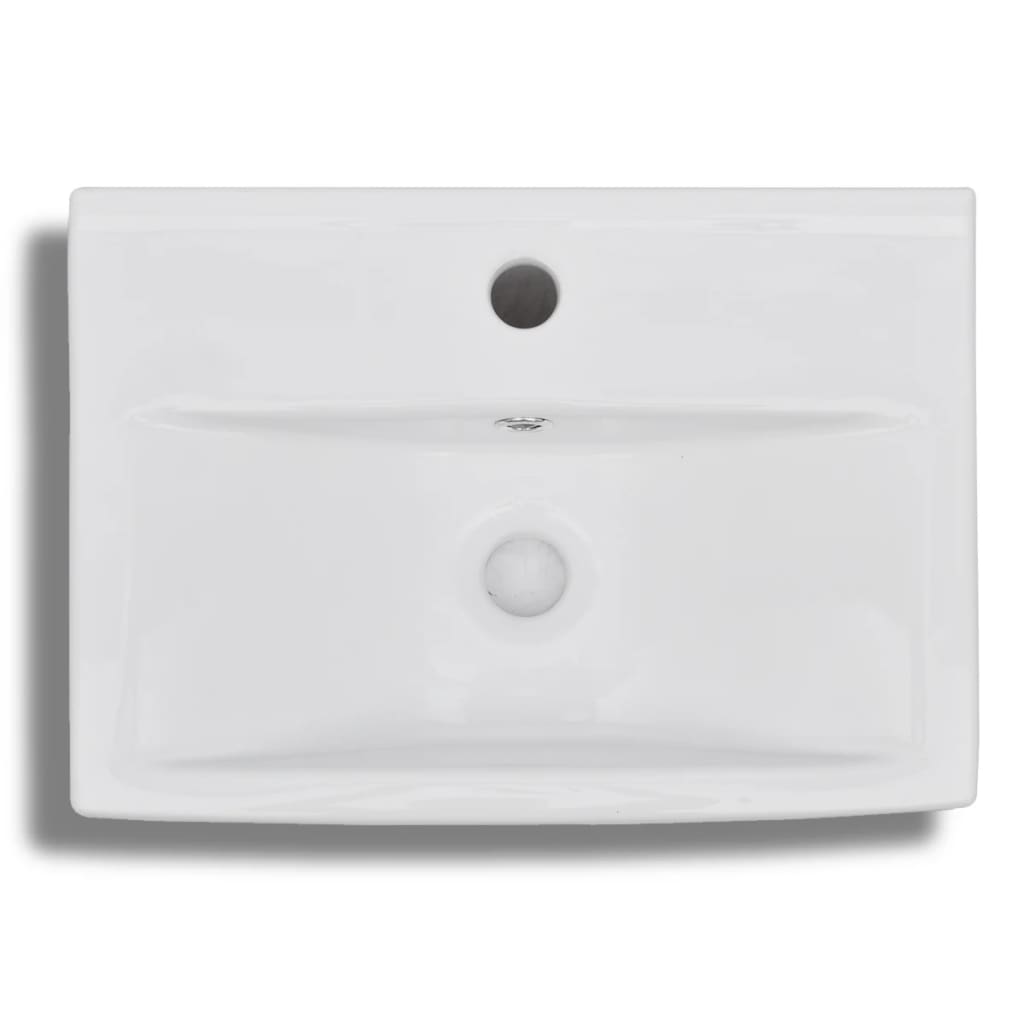 vidaXL Lavabo rectangular de cerámica hueco de grifo/desagüe blanco