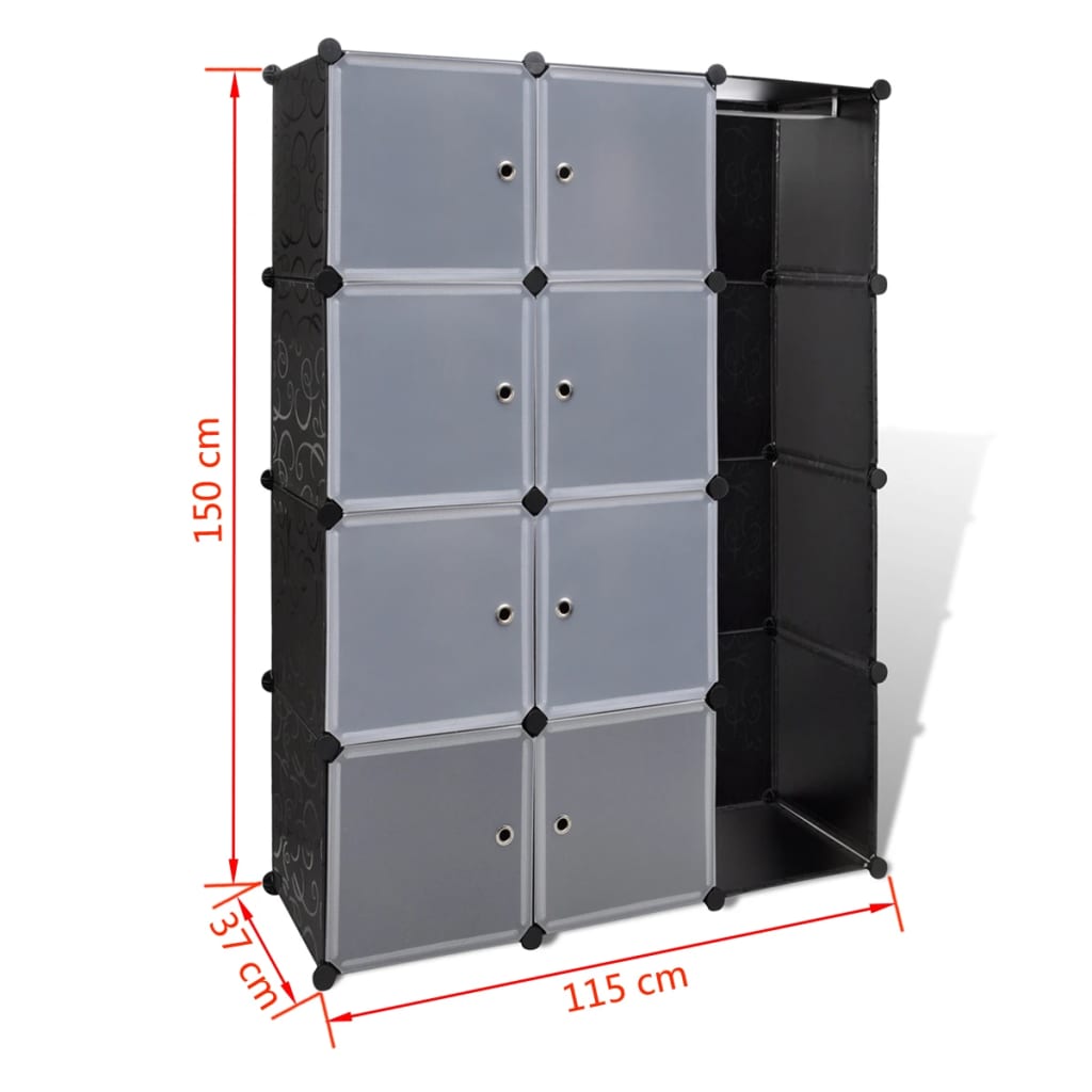 vidaXl Armario modular 9 compartimentos negro y blanco 37x115x150 cm