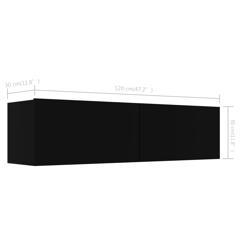 vidaXL Mueble pared TV madera contrachapada negro 120x30x30 cm