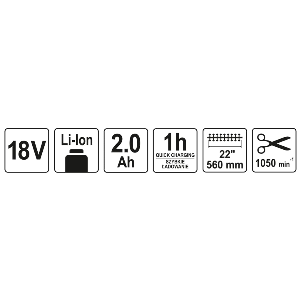 YATO Cortasetos con batería de iones de litio 2,0 Ah 18 V 560 mm