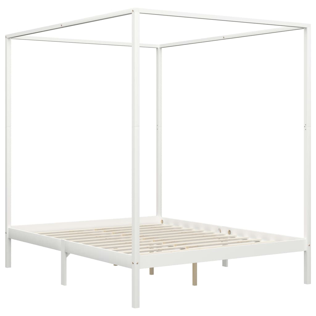 vidaXL Estructura de cama con dosel 2 cajones pino blanco 180x200 cm