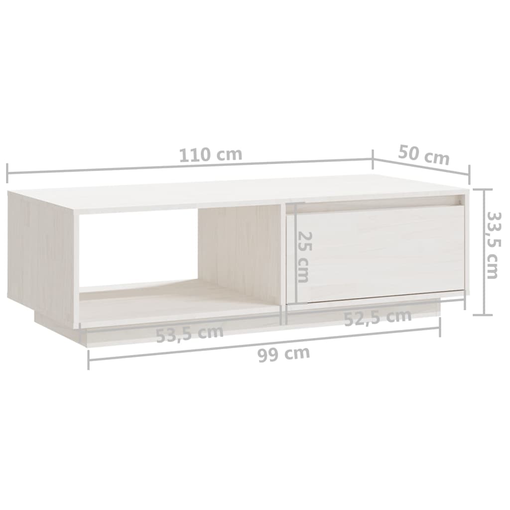 vidaXL Mesa de centro de madera maciza de pino blanco 110x50x33,5 cm