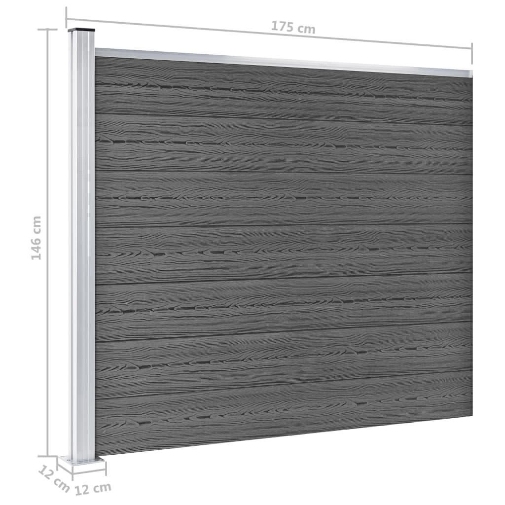 vidaXL Juego de paneles de valla WPC negro 526x146 cm
