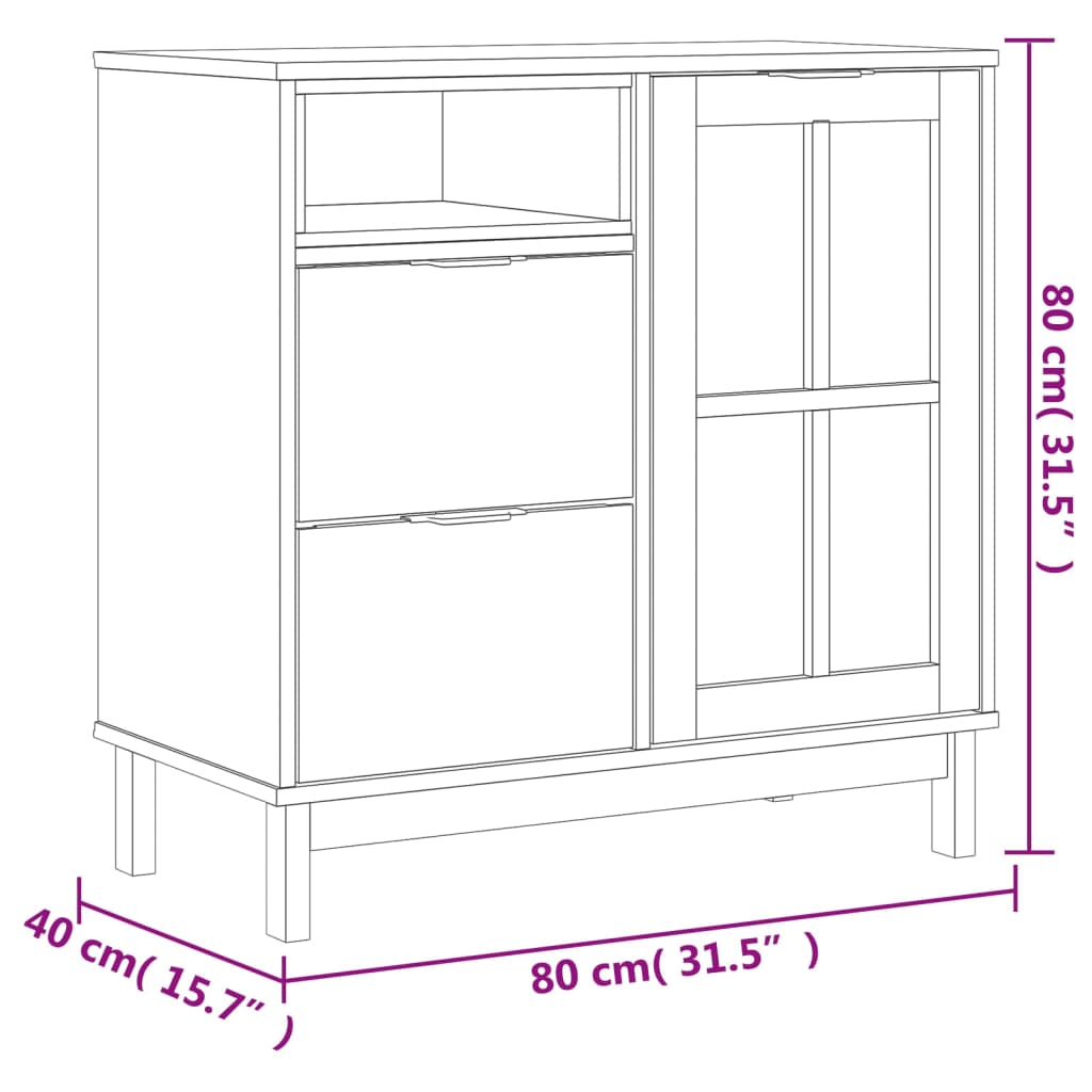vidaXL Aparador con puerta de vidrio FLAM madera de pino 80x40x80 cm