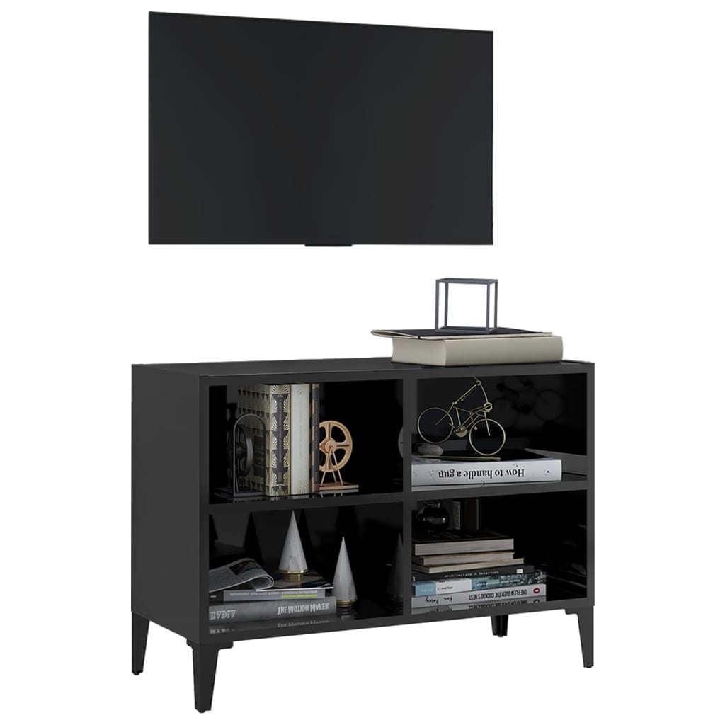 vidaXL Mueble de TV con patas de metal negro brillante 69,5x30x50 cm