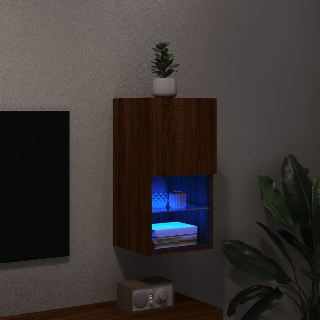 vidaXL Mueble para TV con luces LED roble marrón 30,5x30x60 cm