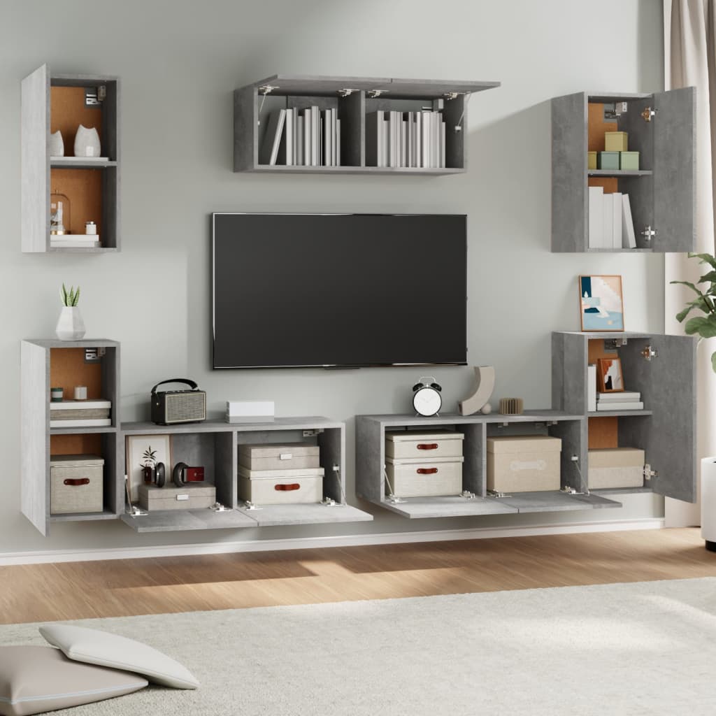 vidaXL Set de muebles de TV 7 pzas madera contrachapada gris hormigón