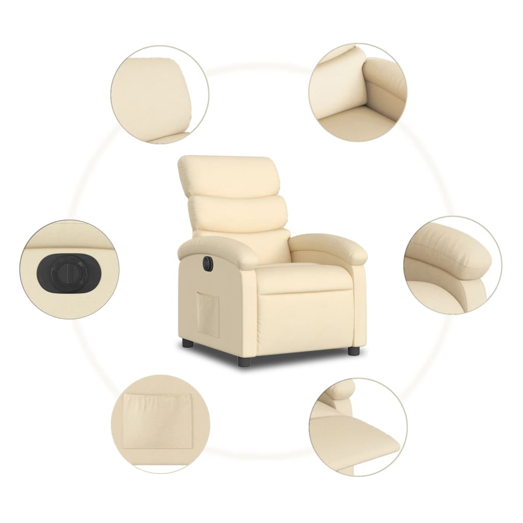 vidaXL Sillón reclinable eléctrico de tela crema