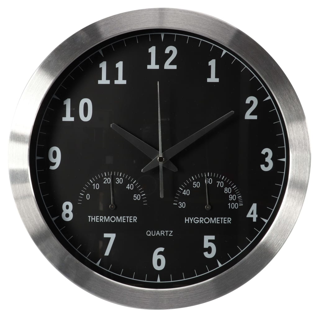 Perel Reloj de pared negro y plateado 35,5 cm
