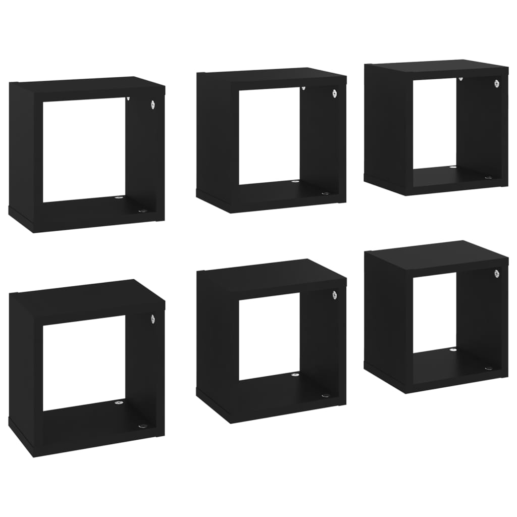 vidaXL Estantes cubo de pared 6 unidades negro 22x15x22 cm
