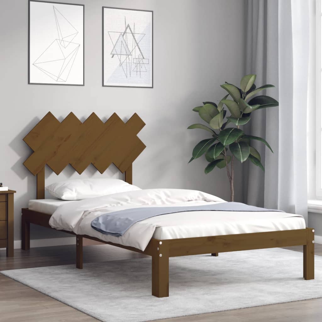 vidaXL Estructura cama y cabecero madera maciza marrón miel 100x200 cm