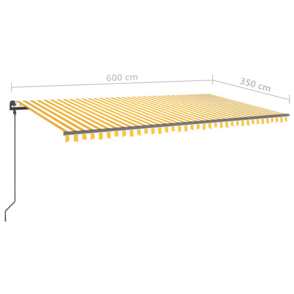 vidaXL Toldo retráctil manual con postes amarillo y blanco 6x3,5 m