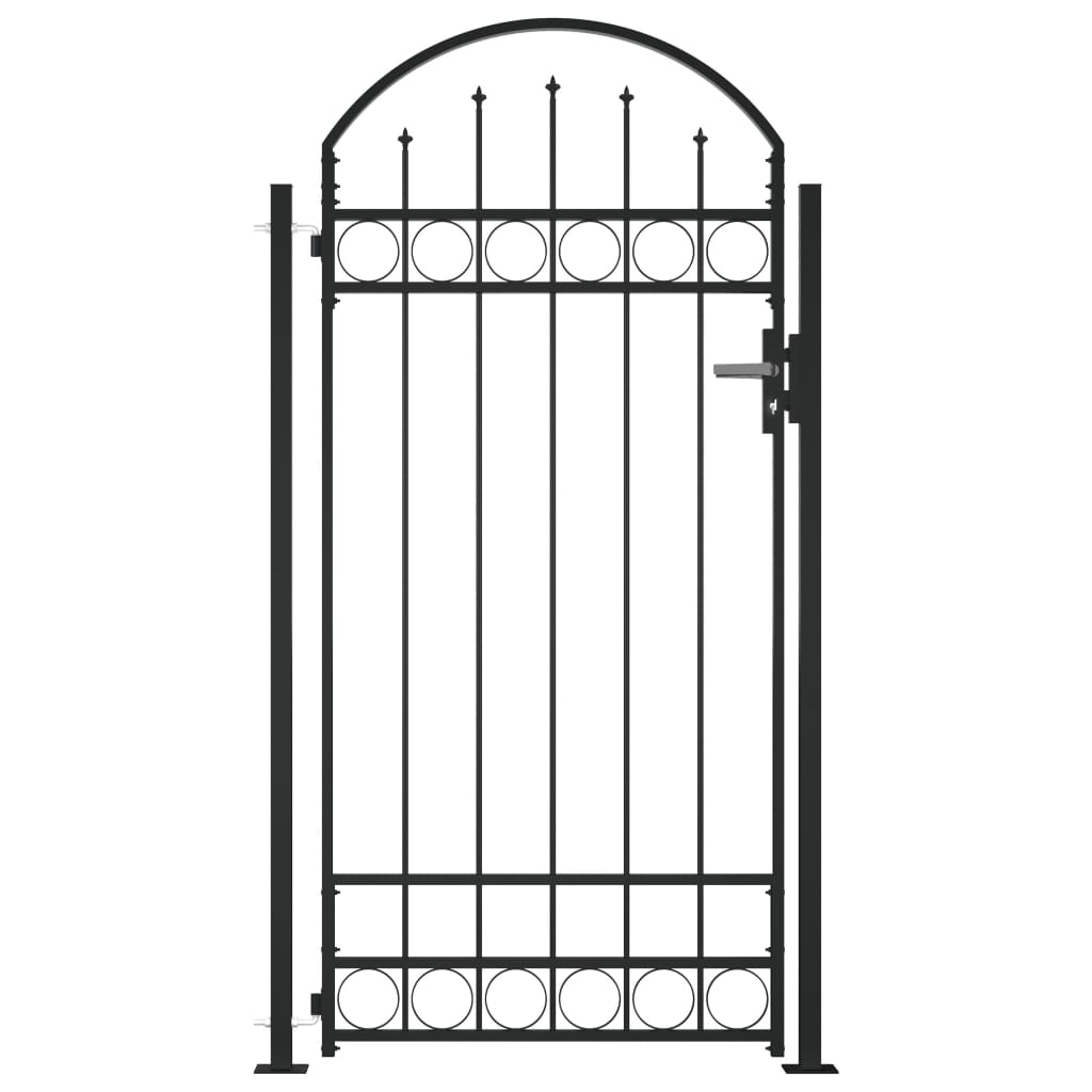 vidaXL Puerta de valla con arco y 2 postes negra 105x204 cm