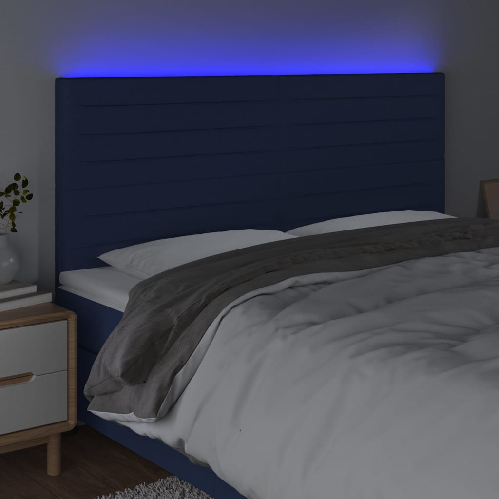 vidaXL Cabecero con luces LED tela azul 160x5x118/128 cm