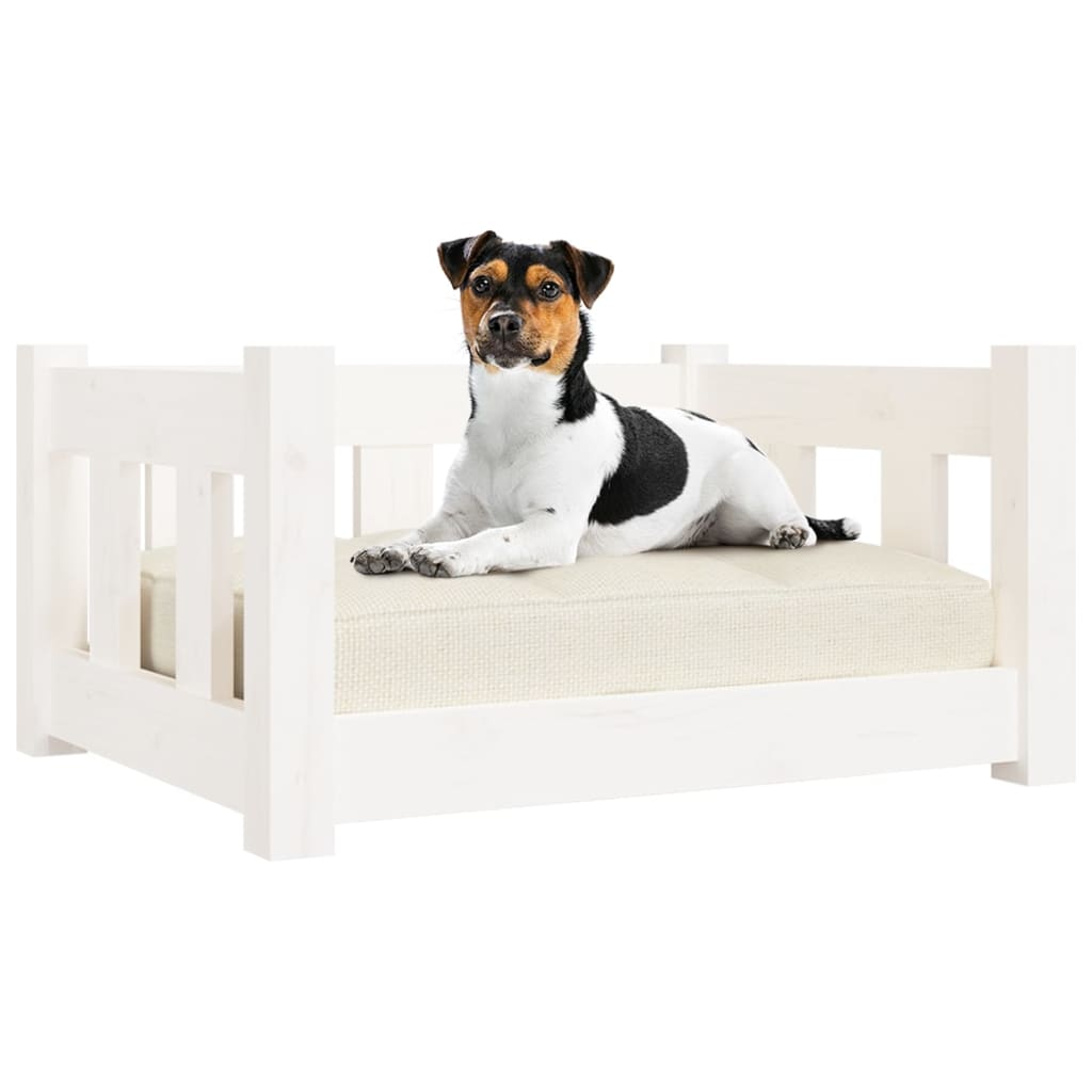 vidaXL Cama para perros madera maciza de pino blanca 55,5x45,5x28 cm