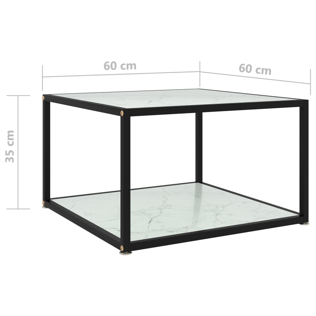 vidaXL Mesa de centro vidrio templado blanco 60x60x35 cm