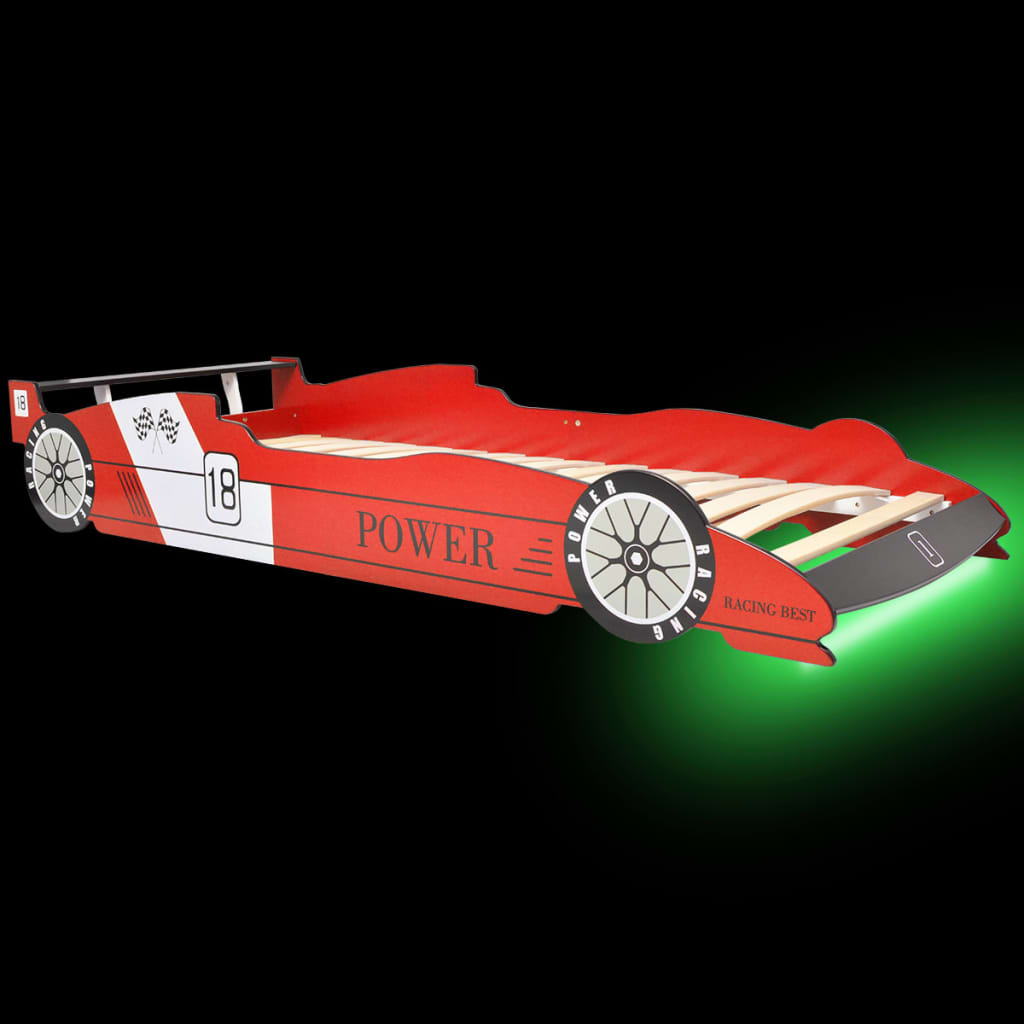 vidaXL Cama infantil con forma de coche carreras y LED 90x200 cm roja