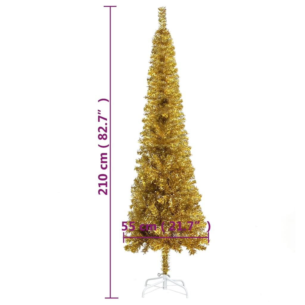 vidaXL Árbol de Navidad delgado dorado 210 cm