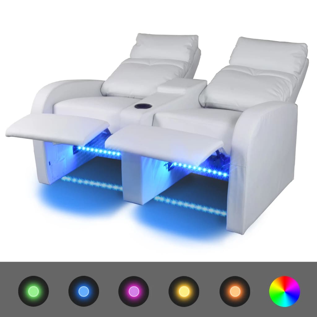 vidaXL Sillón de 2 plazas con LED cuero sintético blanco