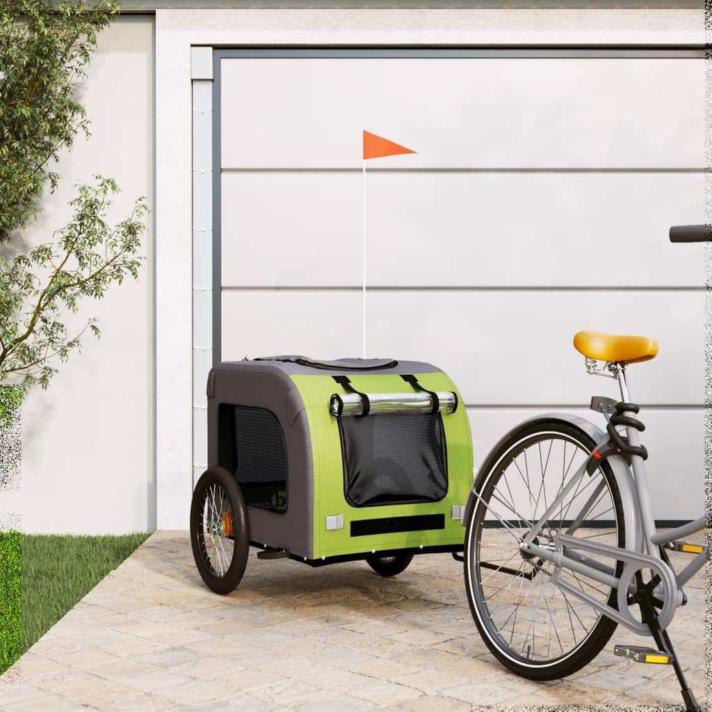 vidaXL Remolque de bicicleta mascotas hierro tela Oxford verde gris