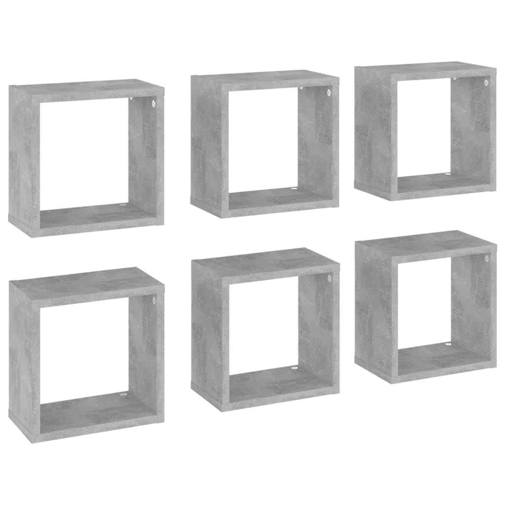 vidaXL Estantes cubo de pared 6 unidades gris hormigón 26x15x26 cm