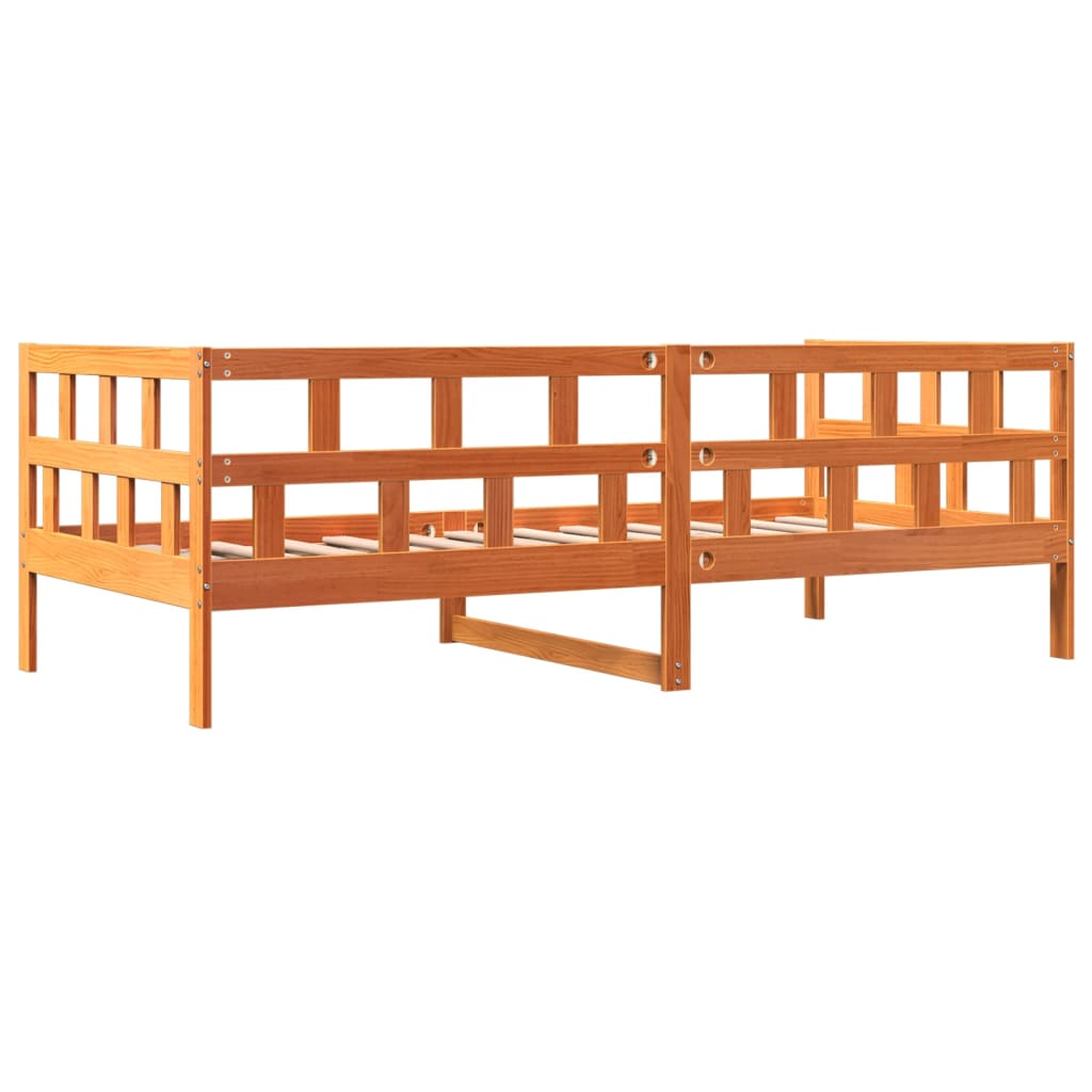 vidaXL Sofá cama de madera maciza de pino marrón cera 90x190 cm