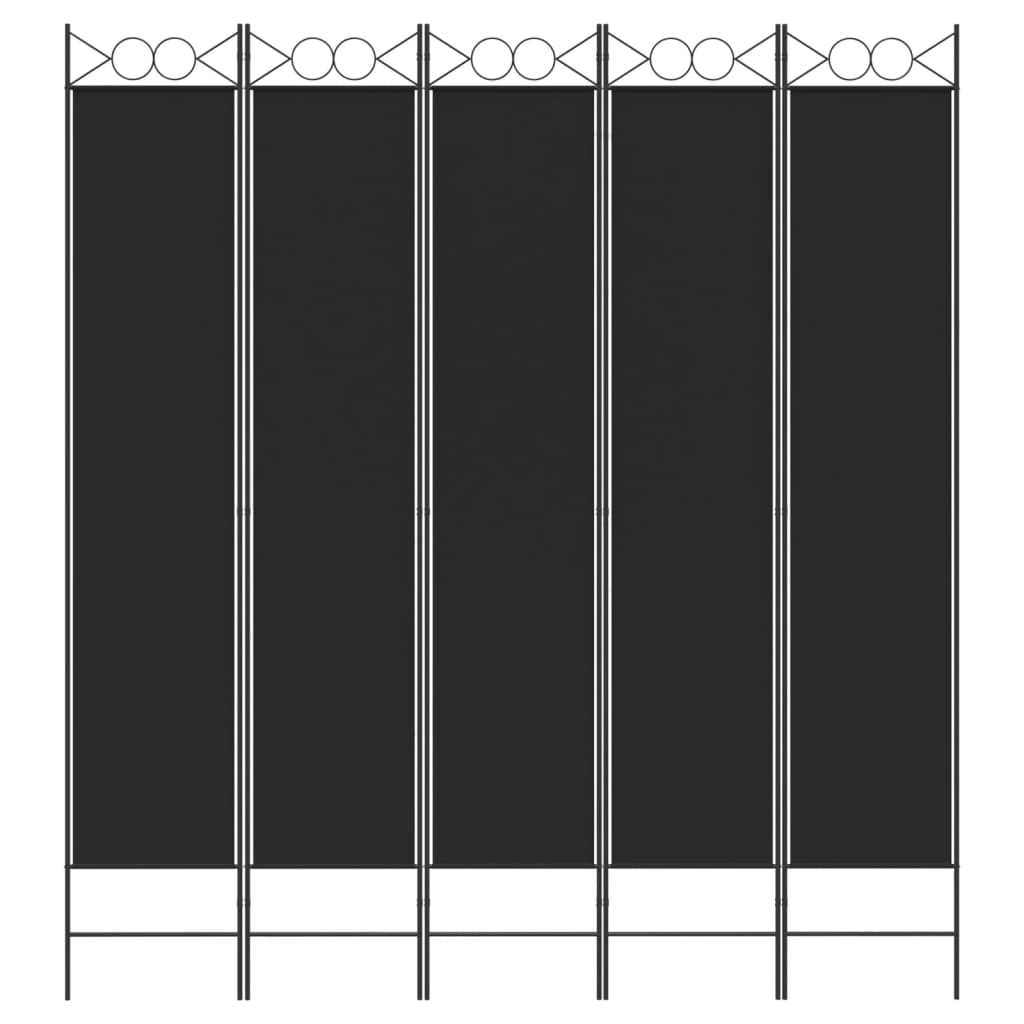 vidaXL Biombo divisor de 5 paneles de tela negro 200x220 cm