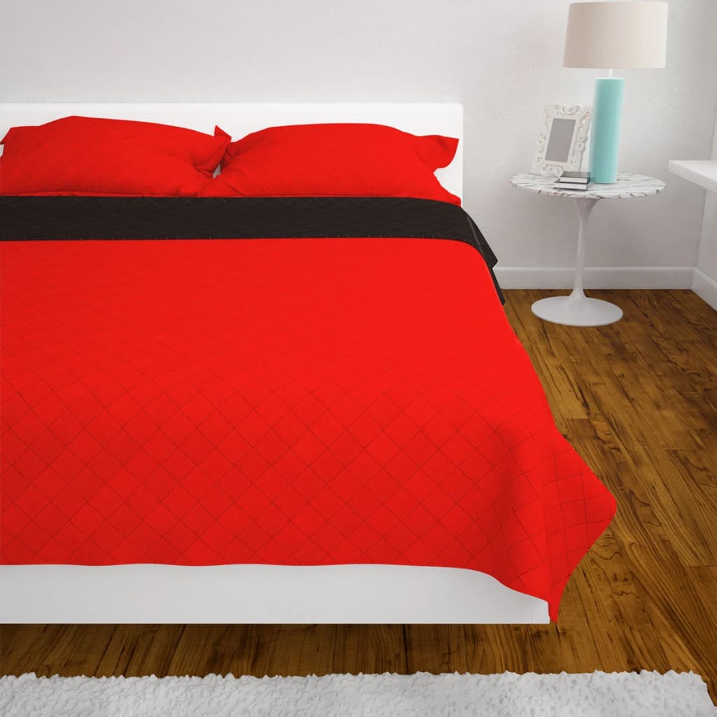 131554 vidaXL Double-sided Quilted Bedspread Red and Black 230x260 cm