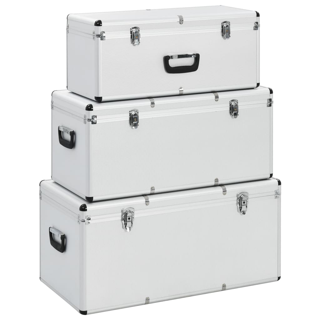 vidaXL Cajas de almacenamiento 3 unidades aluminio plateado