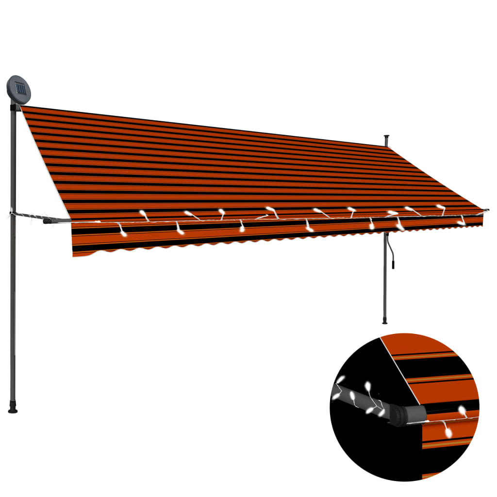 vidaXL Toldo manual retráctil con LED naranja y marrón 400 cm