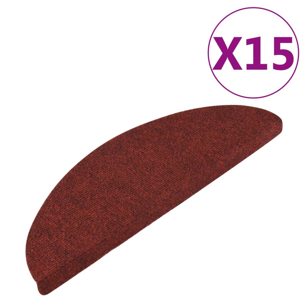 vidaXL Alfombrilla autoadhesiva escalera 15 uds 56x17x3 cm roja