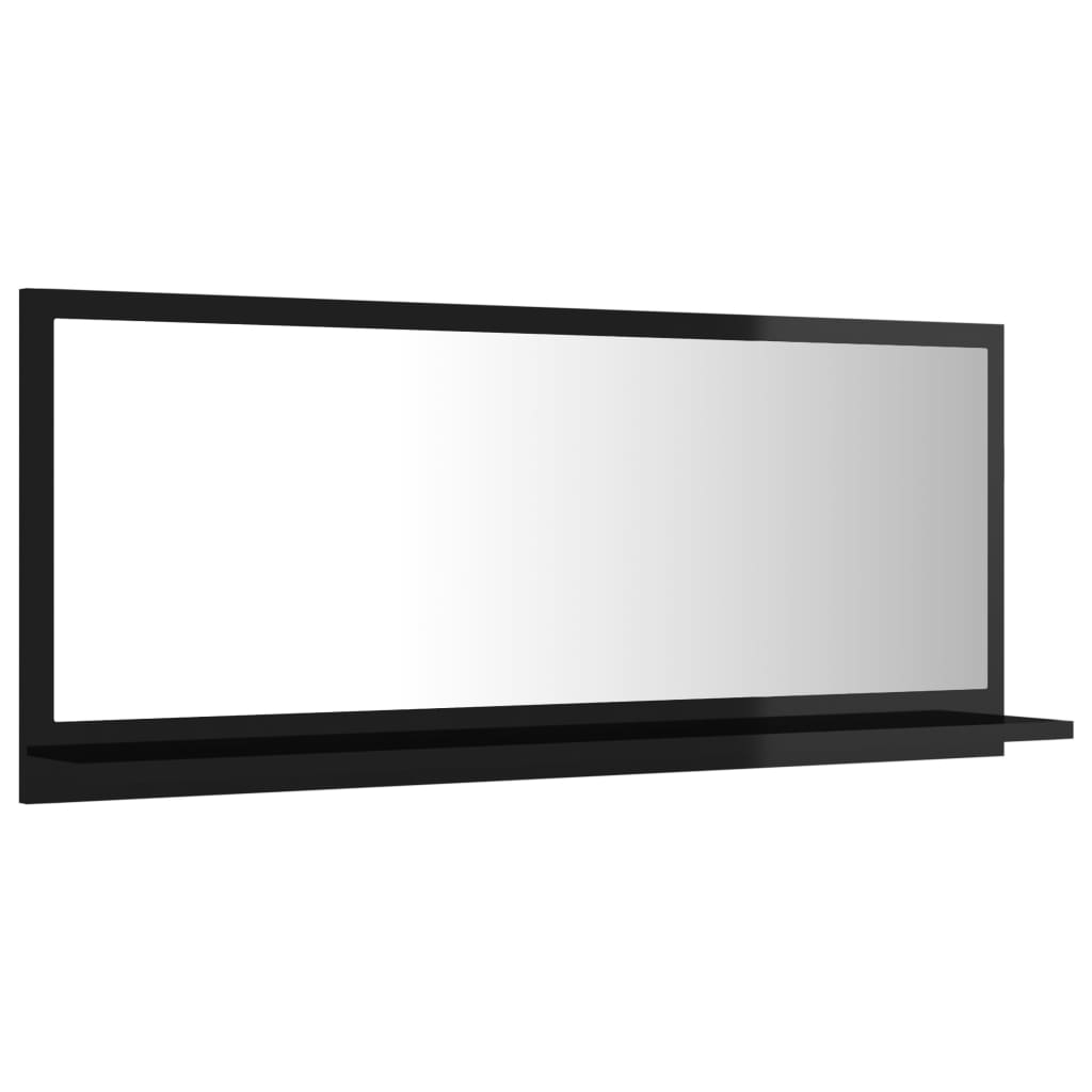 vidaXL Espejo de baño madera contrachapada negro brillo 90x10,5x37 cm