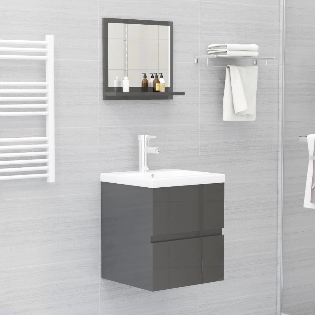 vidaXL Espejo de baño madera contrachapada gris brillo 40x10,5x37 cm