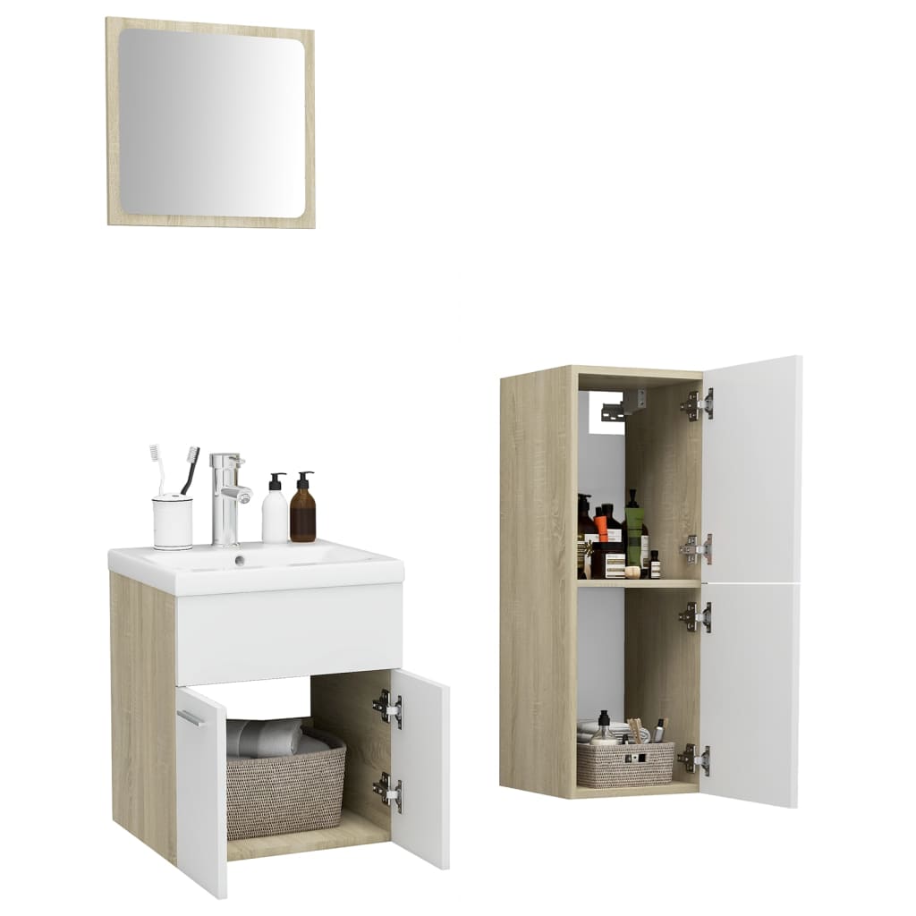 vidaXL Conjunto de muebles de baño aglomerado blanco y roble Sonoma
