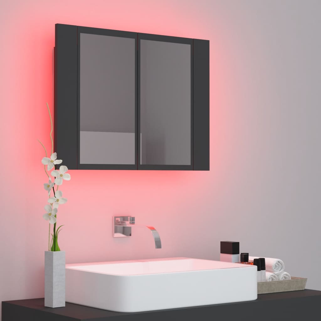vidaXL Armario espejo de baño con luz LED acrílico gris 60x12x45 cm